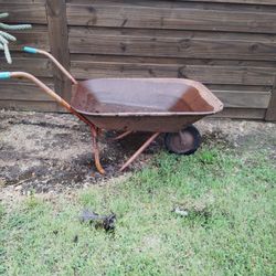 Antique Old Vintage Metal Wheelbarrow 