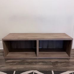 Gray wood-pattern entertainment center