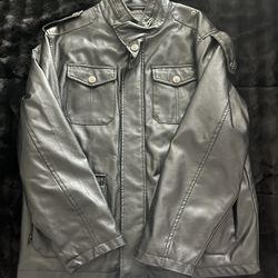 Leather Jacket Button Up Zip Up Black 