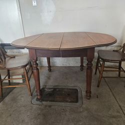 Antique Drop Leaf Table + 2 Antique Chairs