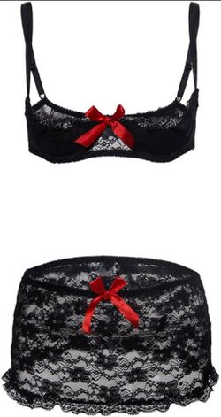 Small Intimates Women Underwear Lace Bra Thong Bow Underwear Pajamas Set
