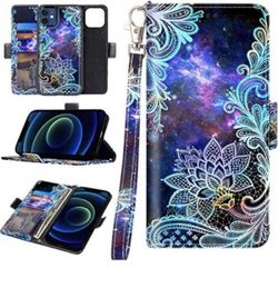 Compatible with iPhone 12 Case/iPhone 12 Pro Case,Detachable Magnetic Wallet Case PU Leather Protective Case with Credit Card Holders, Wrist Strap for