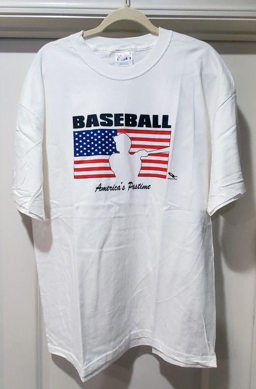 Baseball T-shirt American Flag Baseball America's Pastime L - XL - XXL White Shirt