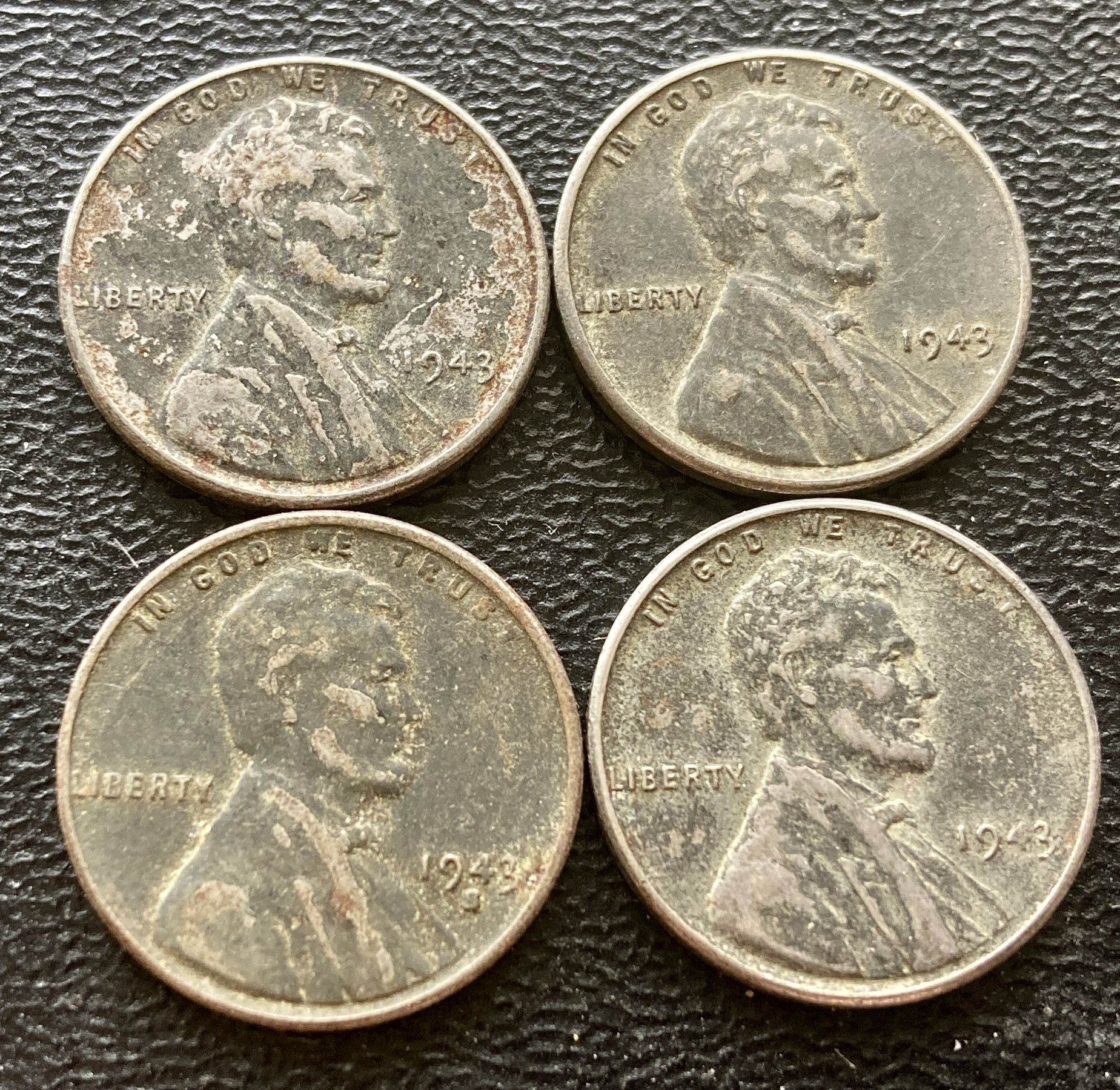 4 For $10 Steel Pennies WW2 Wartime 1943 Wheat Penny Steelie Coins US Cents 