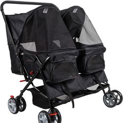 Pet Stroller Twin Folding Dog / Cat Travel Cart, Black color