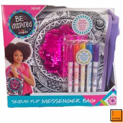 Cra-Z-Art Be Inspired Girls Sequin Flip Messenger Bag  Purple Coloring Design Kit.  English /español 