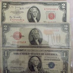 3 Billetes Antiguos USA $1 y $2 1(contact info removed) - Solo Local Cash $25