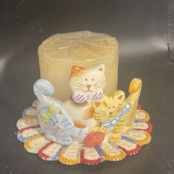 Whimsical Ceramic Cat Candle and Holder