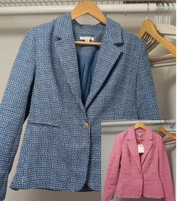 New Women's Boucle Blazers Medium Blue and Pink Jacket
