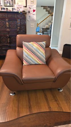 Brown Leather Accent Chair with Chrome Legs