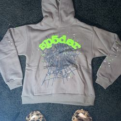 Grey And Green Sp5der Hoodie