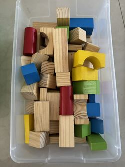 Container With Wooden Blocks - Colored & Plain