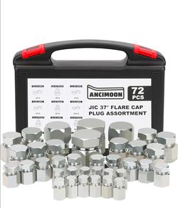 72PCS JIC Cap and Plug Set, 37 Degree Flare Threads Hydraulic Hose Fittings, Carbon Steel, Size 4 6 8 10 12 16