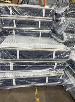 Pillow Top Mattress Navy Blue and White