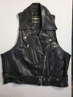 Vintage American Leather Moto Vest Black Belted Women's Small-Med