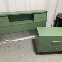 Refinished MCM Bookshelf headboard Or Large Nightstand Set