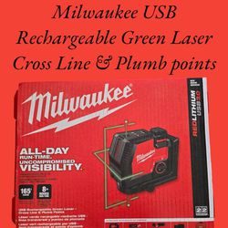 Milwaukee USB Rechargeable Green Laser Cross Line & Plumb Points 