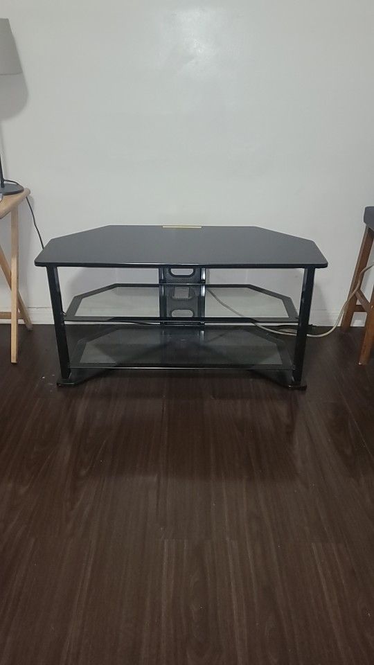 Black TV Entertainment Center NEW W Lower Glass Shelves