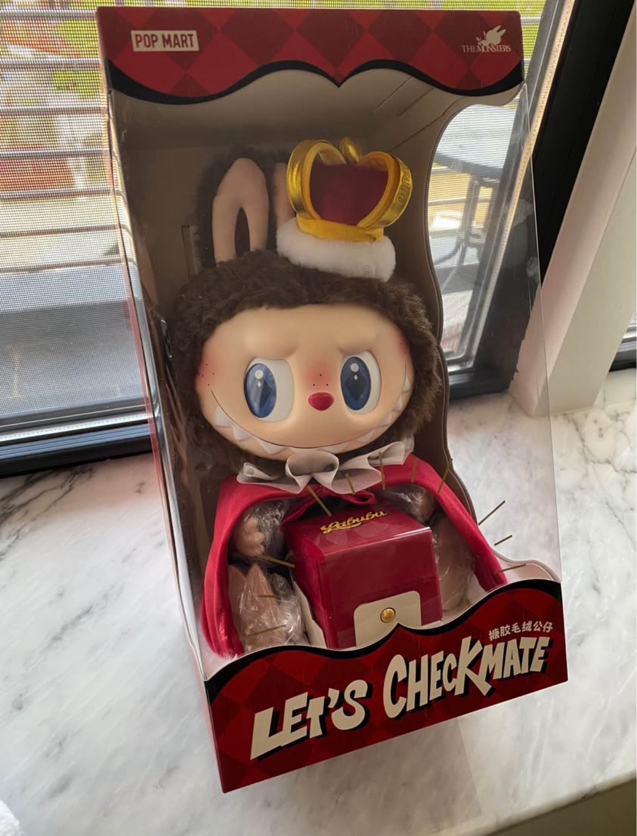 Authentic POP MART Labubu The Monsters Lets Checkmate King Vinyl Plush Doll 37cm