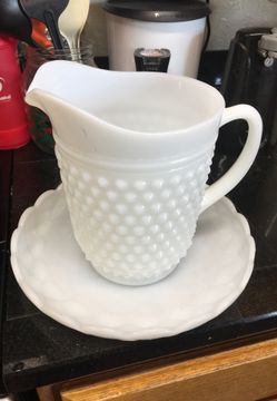Milk glass large pitcher and player
