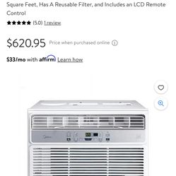 MIDEA MAW12R1BWT 12,000 BTU EasyCool Window Air Conditioner, Fan-Cools, Circulates, and Dehumidifies Up to 550 Square Feet, Has A Reusable Filter, and