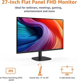 Amazon 27 inch Monitor, FHD 1080p, 100Hz, IPS, Built-In Speakers, VESA Compatible, USB Ports, Black