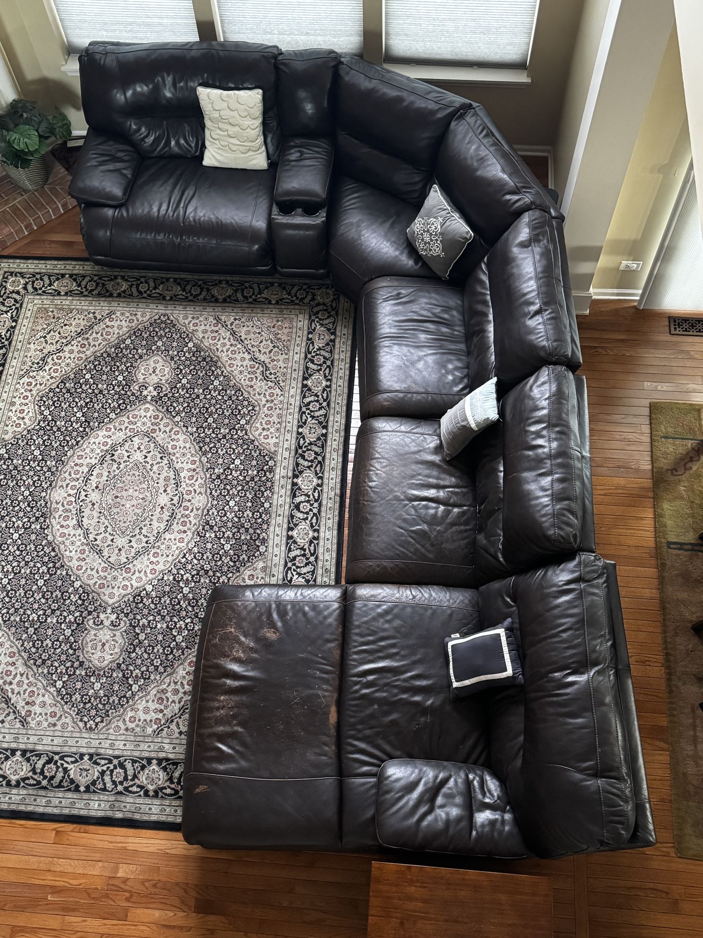 Large Brown Leather Sectional Recliner Sofa