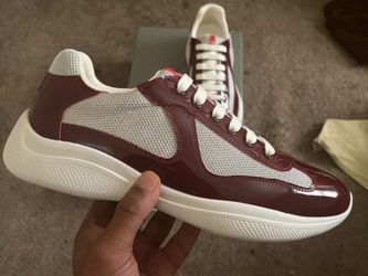 Authentic PRADA Americas Cup white and burgundy with patent leather light grey mesh  on the side