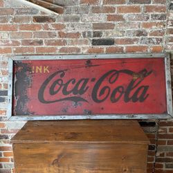 ANTIQUE TIN Coke Sign "DRINK COCA-COLA" 59 1/2 inches x 24 in