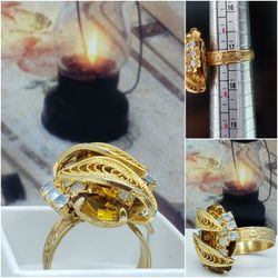 Gorgeous RARE VINTAGE RING, 14k Gold Plated Filigree, Kyanite stone, Sz7, Art Deco, very beautiful Ring, this Ring is vintage and can be adjustable.#9