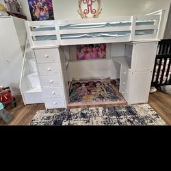 Twin Size Loft Bed W/ Stairs And Desk