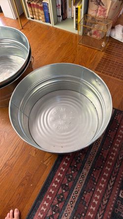 3 Utility Tubs - 17 Gallon Galvanized Steel Round Silver Metal Bucket Heavy Duty