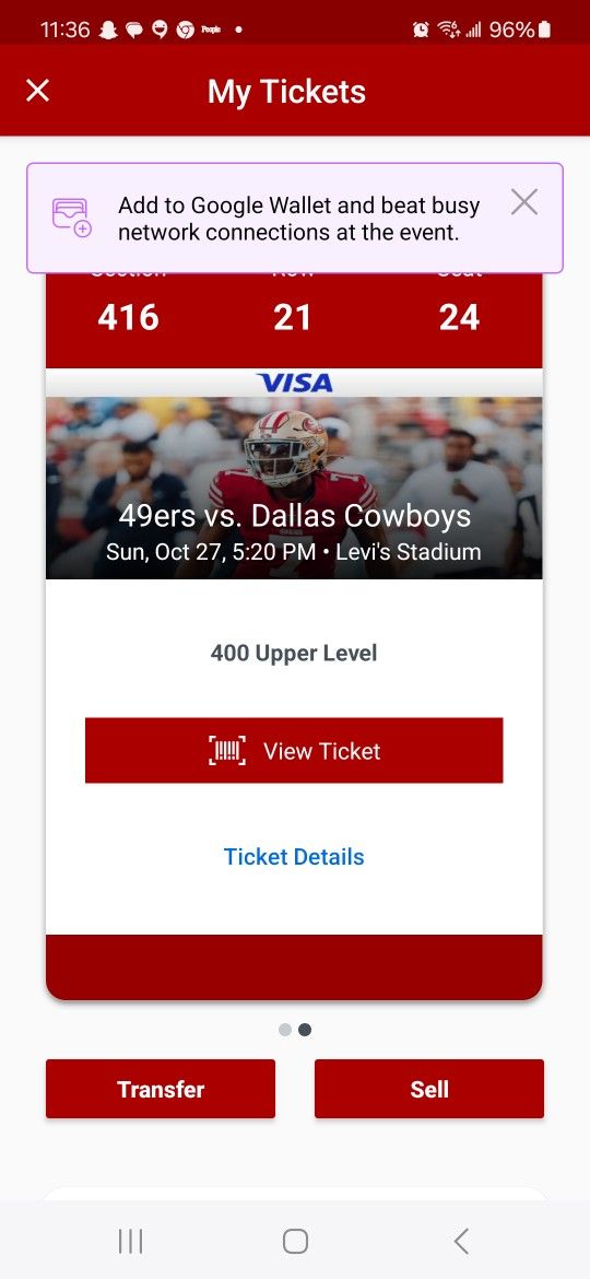 I Have TwoTickets For 49 ERS 100 Each Or Two For 190