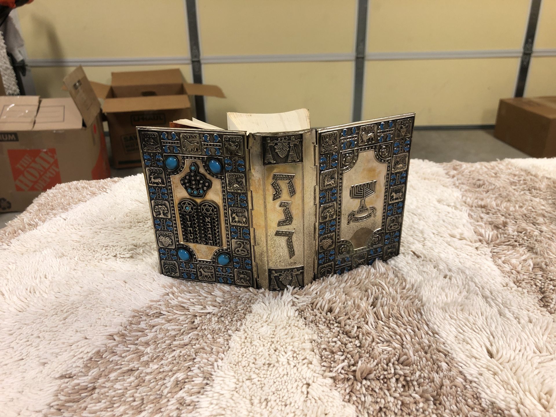 1965 Hebrew Bible with silver plated and inlaid turquoise