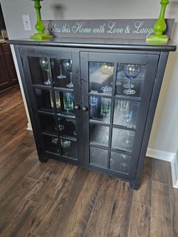 Black Glass Door Accent Cabinet / Bar Cabinet – $150 OBO