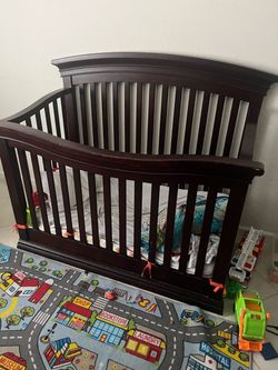 Dark Cherry Wood Baby Crib/Changing Table