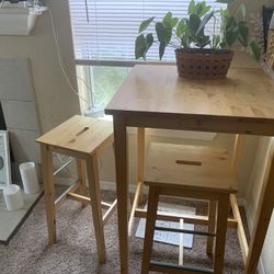 High top wood table with 4 wood stools