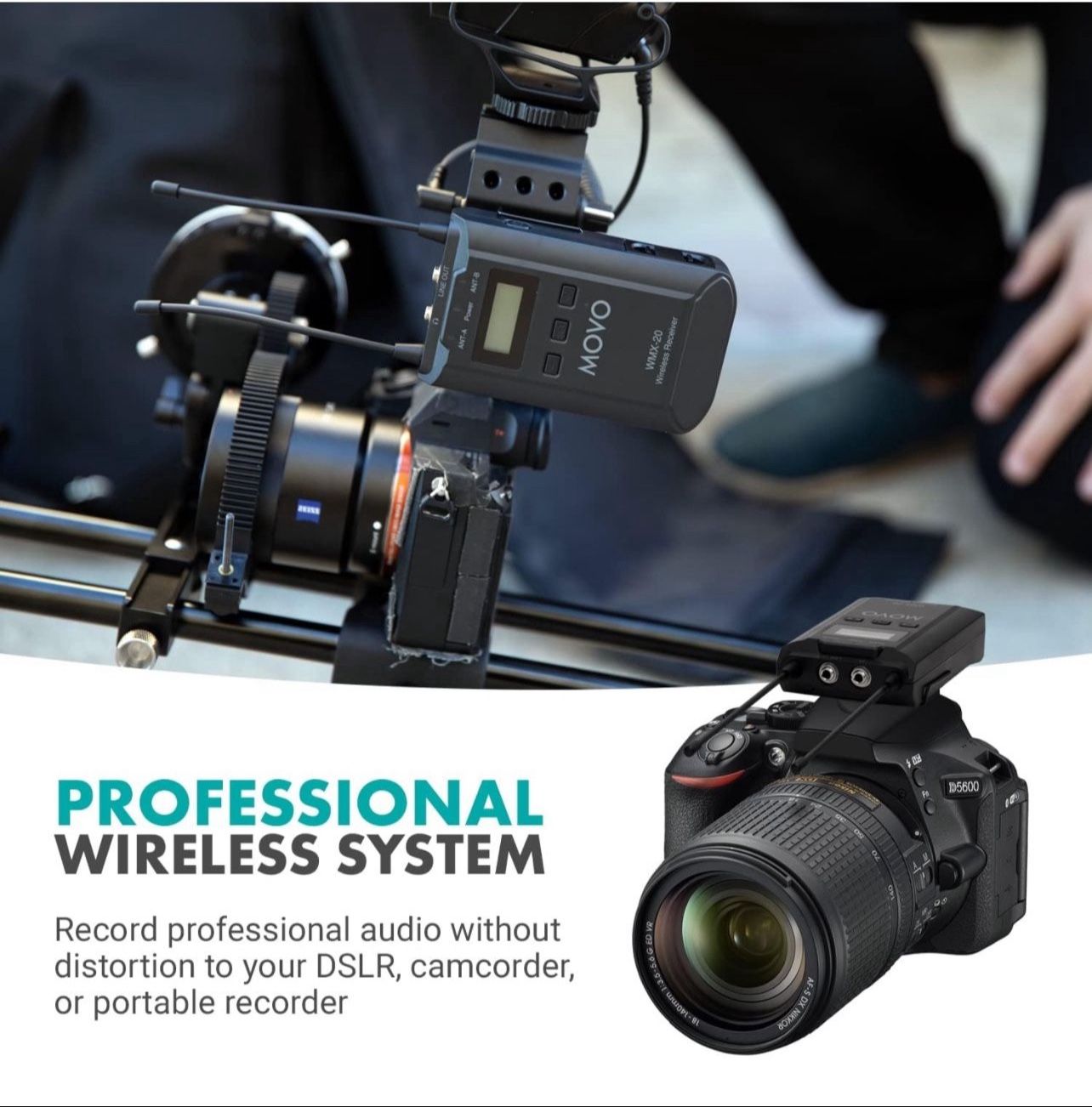 Movo WMX-20-DUO 48-Channel UHF Wireless Lavalier Microphone System w/ Receiver, 2 Transmitters & Lapel Microphone w/ Hard Carrying Case