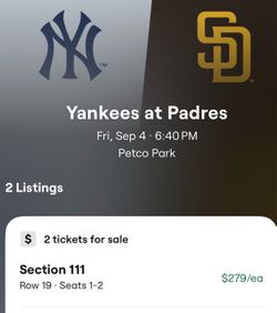 YANKEES @ PADRES  SEP 4-6- SERIES  2 AISLE SEATS