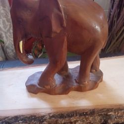 Vintage Wood Carved Elephant Statue 