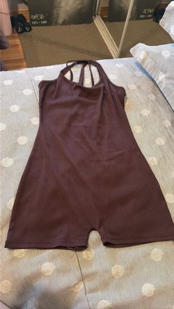 Brown Ribbed Halter Romper