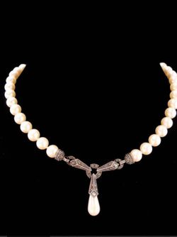 Judith Jack sterling victorian style necklace and earrings - marcasite & pearl