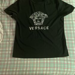 Black Versace Shirt With Gold Text