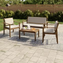 SUNNYSIDE 4-PIECE OUTDOOR PATIO FURNITURE SET IN SOLID ACACIA WOOD