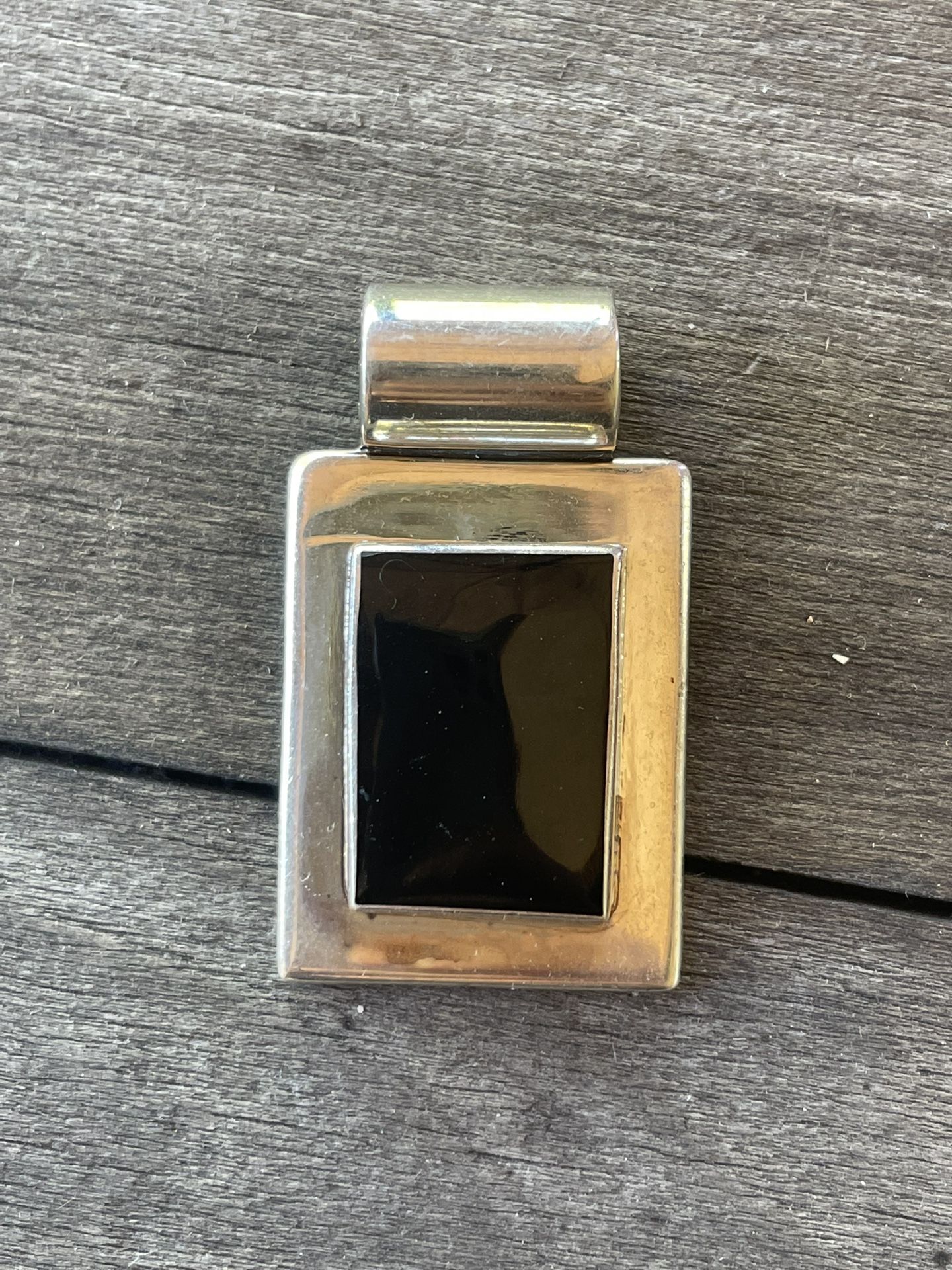 Sterling Silver Black Onyx Rectangular Slide Charm Pendant 16.5 G