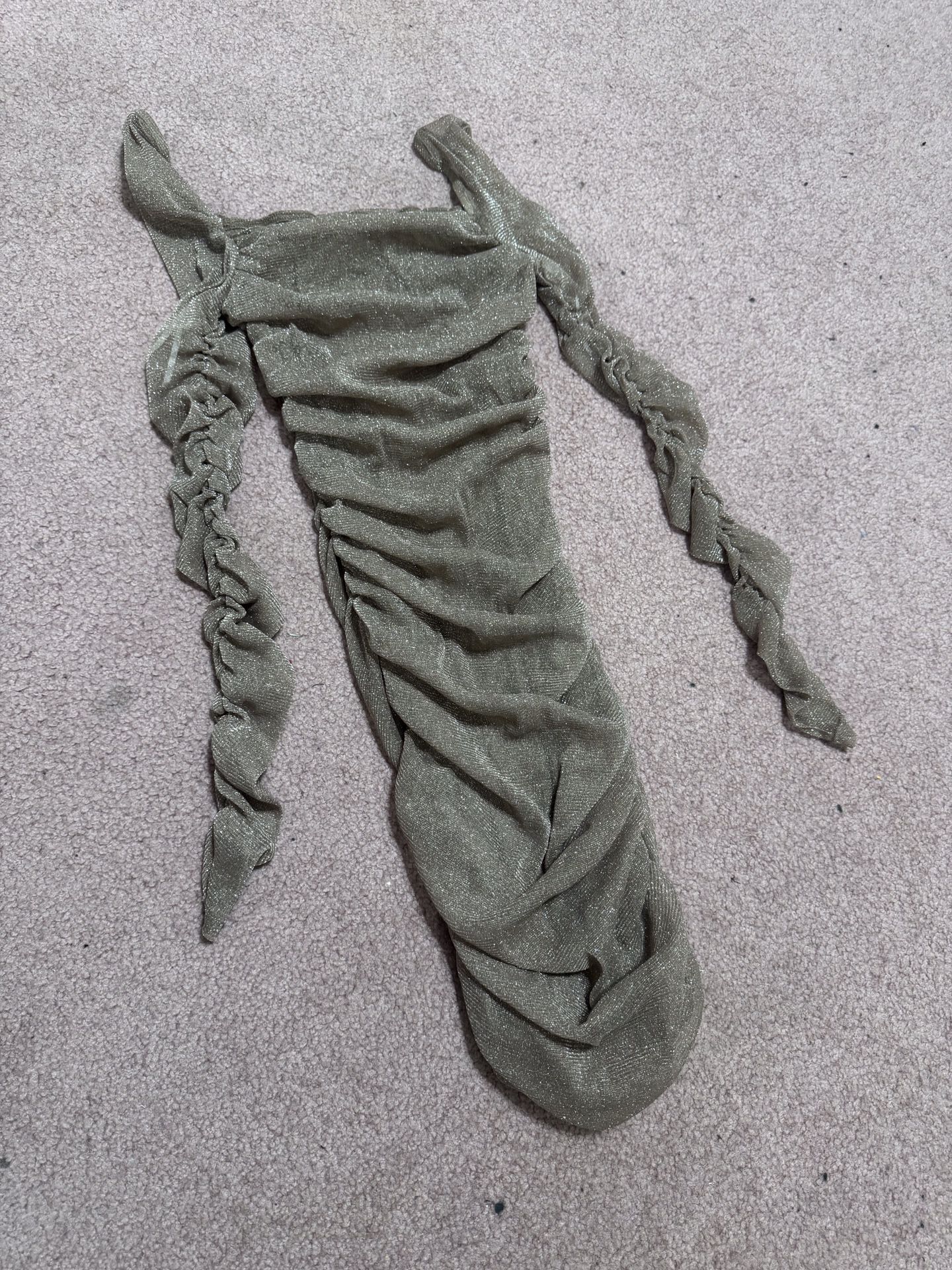 New Medium gold metallic stretchy ruched mini party dress Coctail long sleeve