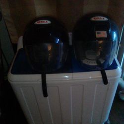 Two Full Faced Motorcycle Helmets By Dell 