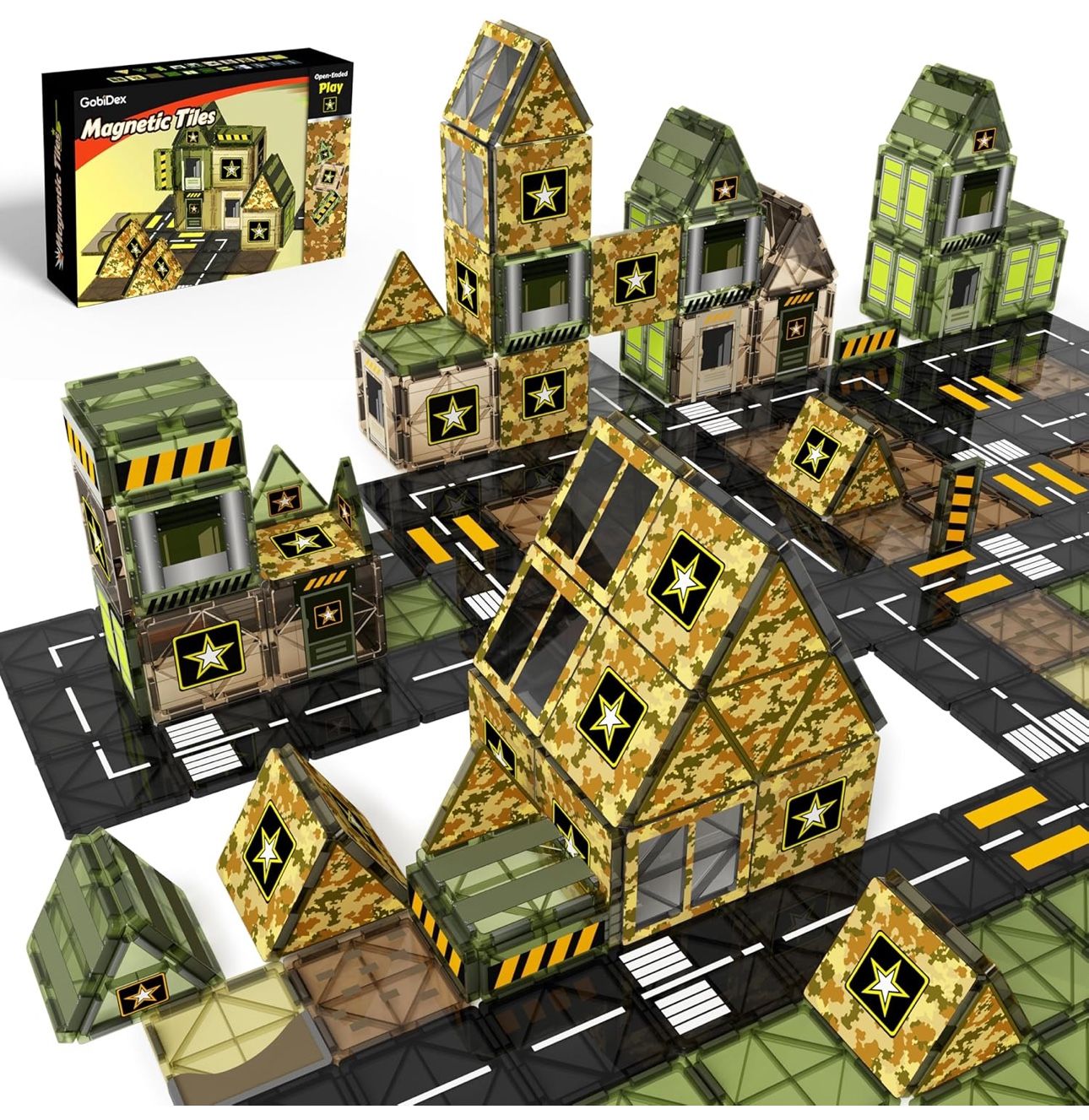 Magnetic Tiles Army Toys, Military Magnet Tiles Building Blocks for Toddlers STEM Construction Preschool Toys for Kids Ages 3-5 4-8, 3+ Years Old Boys