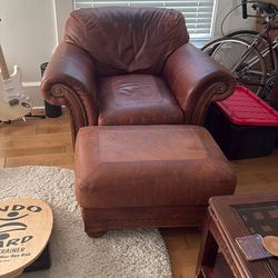 Leather Armchair With Matching Ottoman