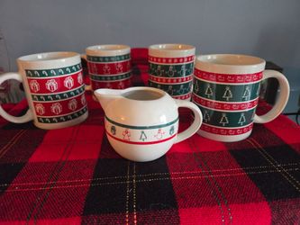Christmas Ceramic Mug and Creamer Set